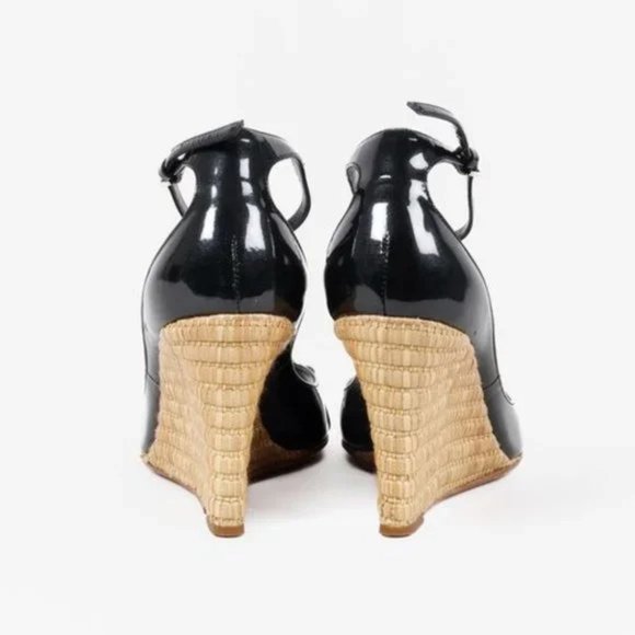 Gucci Horsebit Black Patent Leather Espadrille Wedges - Picture 3 of 12